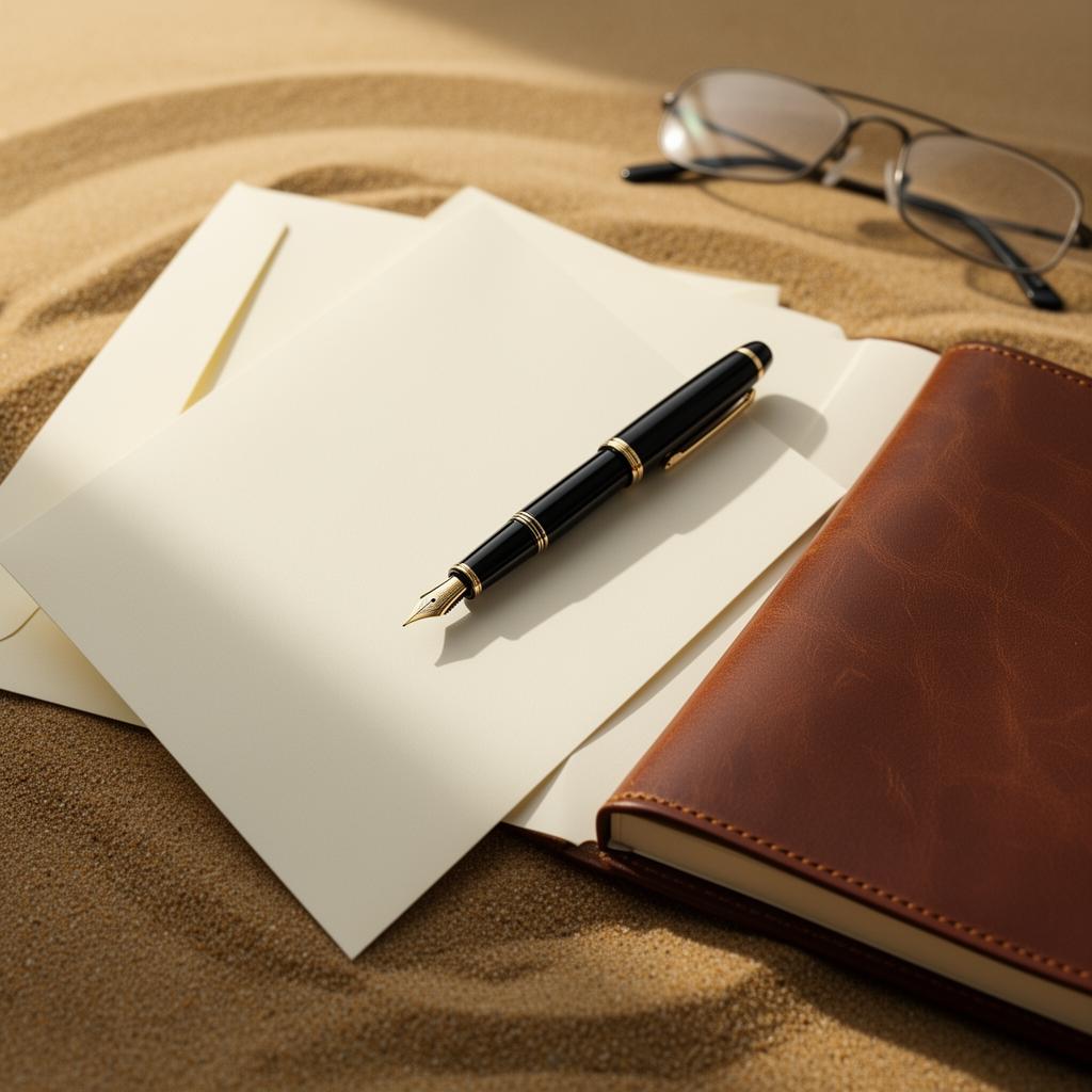 Fountain pen resting on a folded letter beside a leather notebook